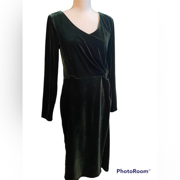 EMERALD TALBOTS VELOUR TWIST FRONT DRESS - Picture 3 of 5